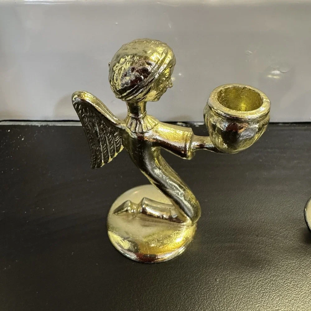 Brass Kneeling Angel Set of 2 Taper Candle Holders 3.5